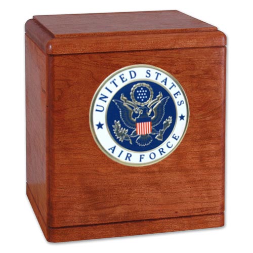 Wood Urn with Military Emblem