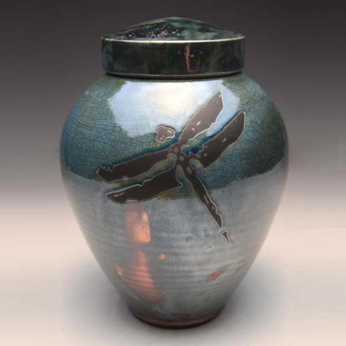 Dragonfly Raku Ceramic Urn