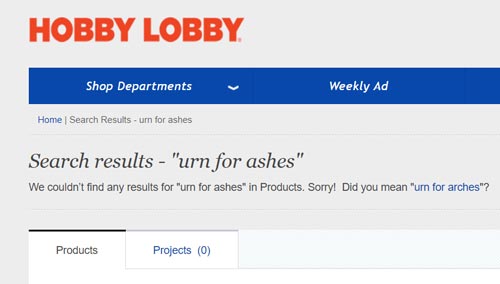 Does Hobby Lobby sell urns for ashes?