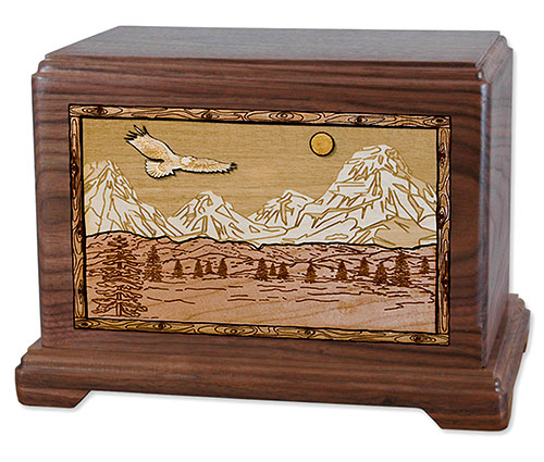 Soaring Eagle & Mountain Wooden Cremation Urn